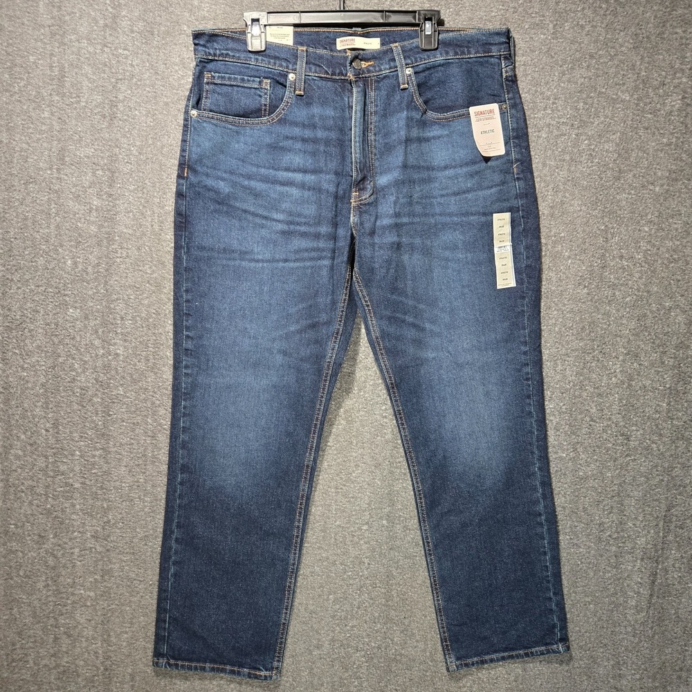 New Men's Signature by Levi Strauss Athletic Fit Blue Jeans‎ Medium Wash 36 x 30